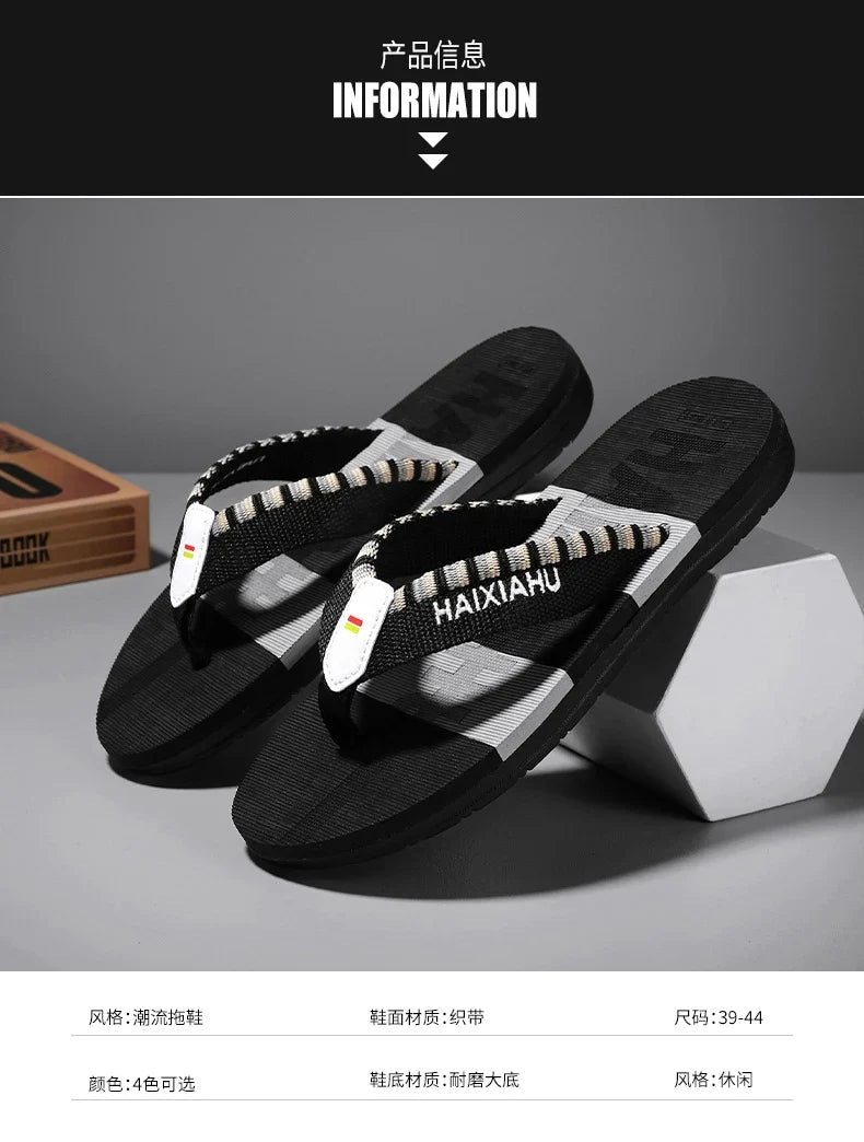 Men Slides Cloth Tape Woven Color Matching Stripe Wear-resistant Slippers (Available)