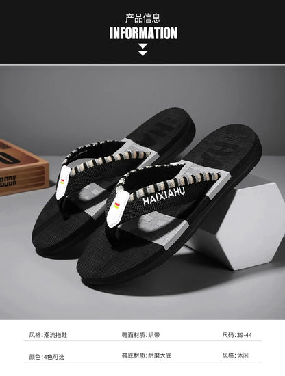 Men Slides Cloth Tape Woven Color Matching Stripe Wear-resistant Slippers (Available)