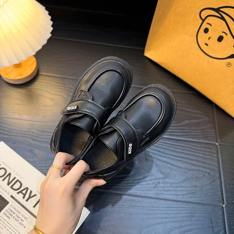 Boys Casual Leather Shoes Black Party Shoes for Formal Wedding School Fashion Classic Hook & Loop Kids Fashion Casual Loafers