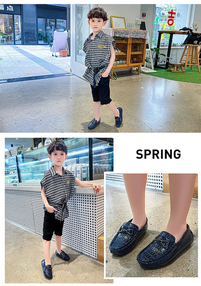 Children's Leather Shoe Boys Moccasins Non-slip Britain Style Round-toe Flat Shoes 2025 Autumn Fashion Casual Kids Loafers