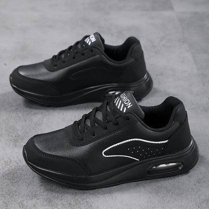 New Women's Fashionable Sneakers Leather Women's Casual Shoes Lace Up Flat Shoes Ladies Lightweight Fitness Walking Shoes
