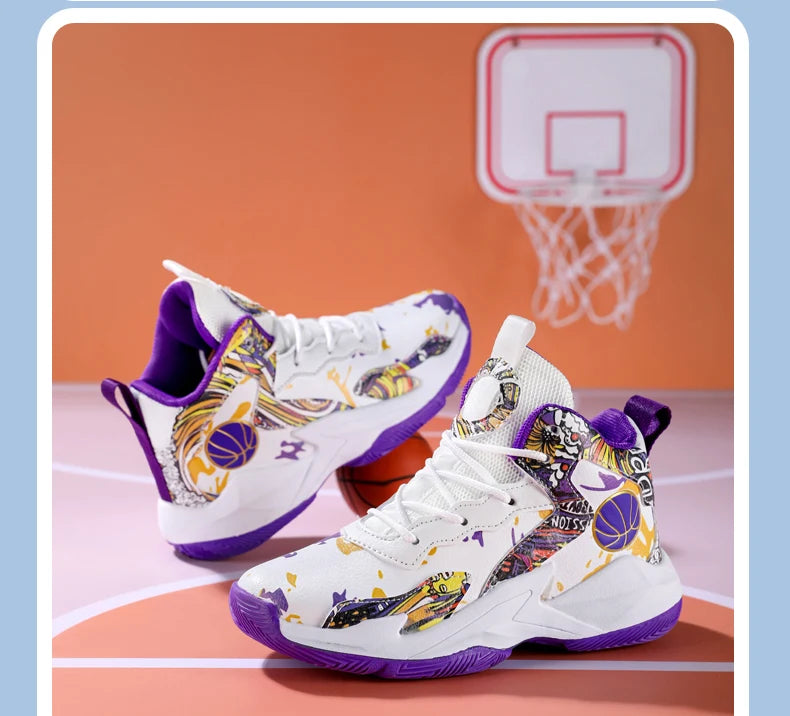 Fashion Basketball Shoes for Kids High-top Sneakers Children Casual Sports Shoes Ankle-protected Anti-slippery Gym Trainers Boys