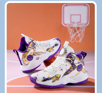 Fashion Basketball Shoes for Kids High-top Sneakers Children Casual Sports Shoes Ankle-protected Anti-slippery Gym Trainers Boys