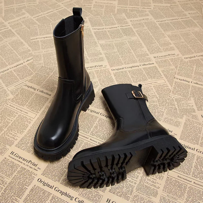 Women's Boots Designer Heeled Shoes Leather Retro Ankle Boots Fashion Goth Chelsea Boots New Walking Cozy Dress Mujer Botas