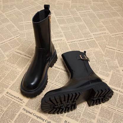 Women's Boots Designer Heeled Shoes Leather Retro Ankle Boots Fashion Goth Chelsea Boots New Walking Cozy Dress Mujer Botas