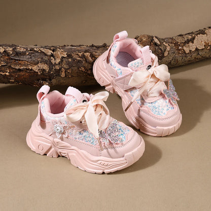 Children Shoes New Spring Toddler Girls Sport Shoes Bling Bling Soft Sole Breathable Outdoor Tennis Fashion Kids Sneakers
