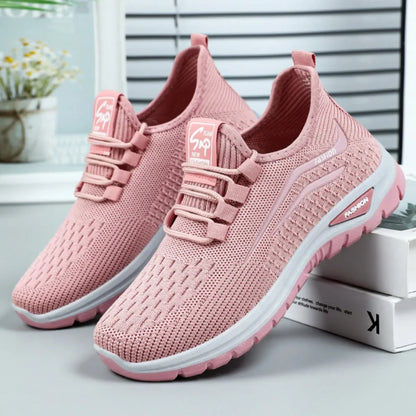 Women's Breathable Lace-Up Sneakers Soft-Soled Comfortable Casual Shoes, Trendy Lightweight Footwear for Daily Wear All Seasons
