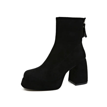Women's Fashion High-heeled Boots Winter New British Style Soft Sole Anti-slippery Catwalk Versatile Keep Warm Leather Shoe