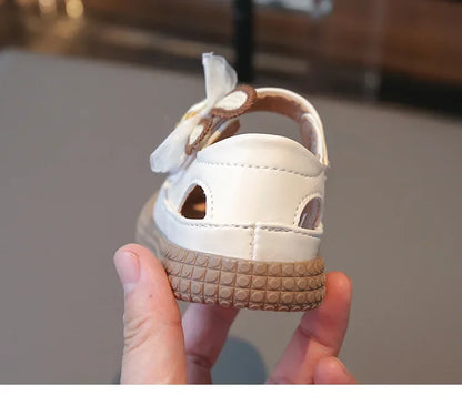 Kids Bow Summer Sweet Closed Toe Sandals Girls Princess Shoes Children Baby Kindergarten Non-slip Flats Shoes