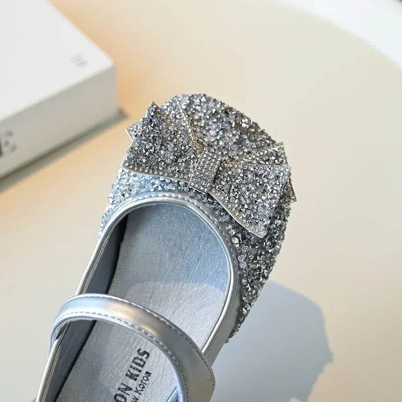 Children Princess Shoes Luxury Rhinestone Girls Bowknot Leather Shoes Spring Autumn Versatile Kids Fashion Causal Ballet Shoes