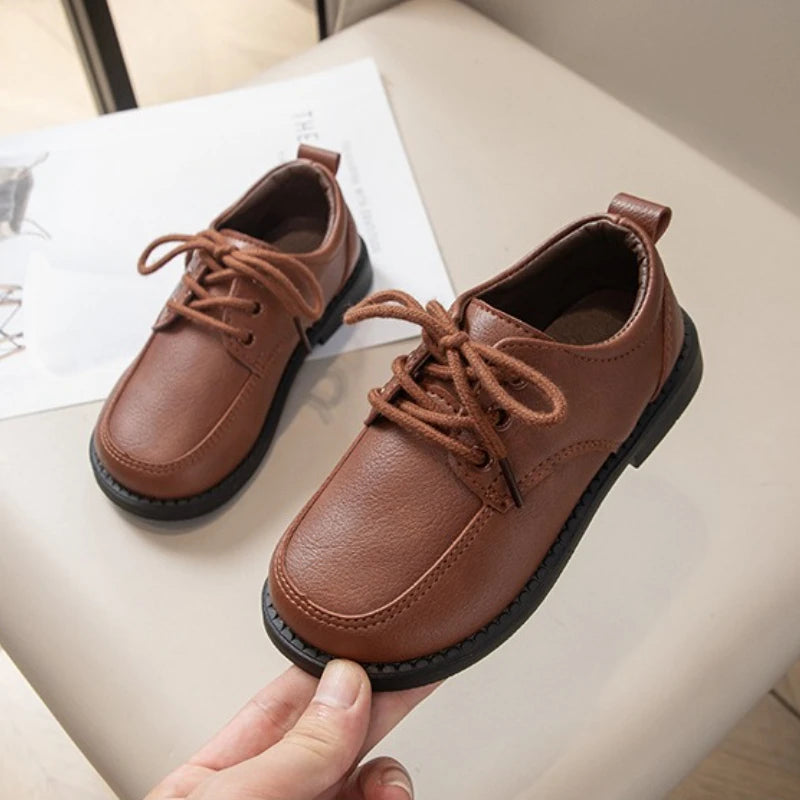 Boys Leather Shoes New Fashion Kids Causal School Formal Flat Shoes Black Brown Simple Performance Children Uniform Shoes
