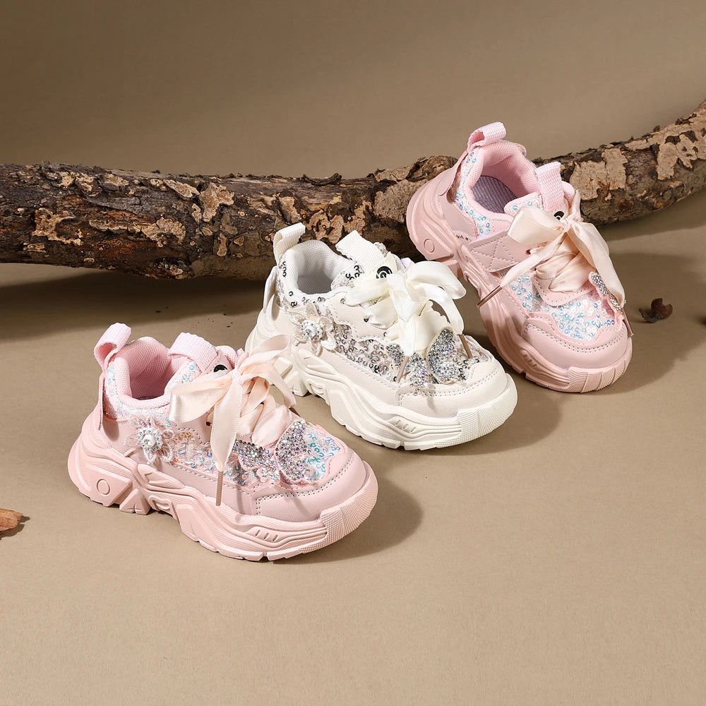 Children Shoes New Spring Toddler Girls Sport Shoes Bling Bling Soft Sole Breathable Outdoor Tennis Fashion Kids Sneakers