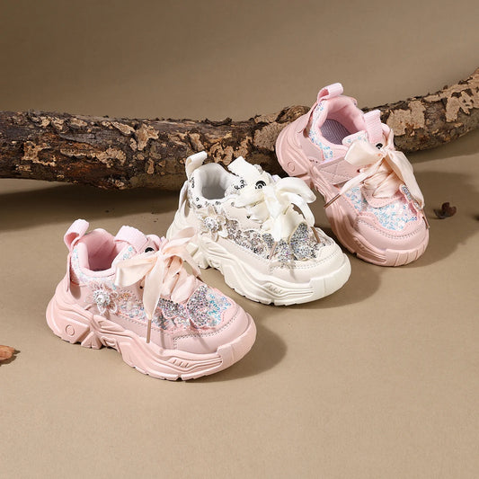 Children Shoes New Spring Toddler Girls Sport Shoes Bling Bling Soft Sole Breathable Outdoor Tennis Fashion Kids Sneakers