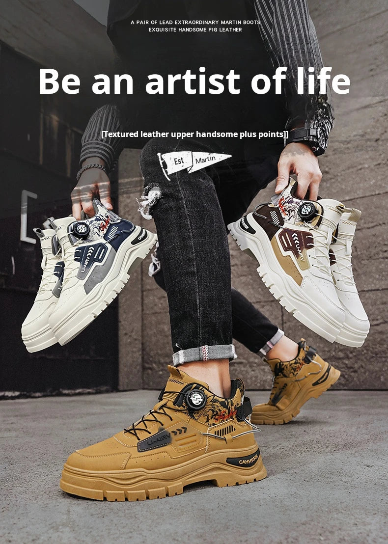 Men's Casual Outdoor Boots Fall Breathable Trendy Versatile Leisure Knob Board Shoes Anti-slip Riding Fashion Sneakers  (Available)