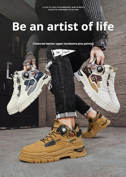 Men's Casual Outdoor Boots Fall Breathable Trendy Versatile Leisure Knob Board Shoes Anti-slip Riding Fashion Sneakers  (Available)