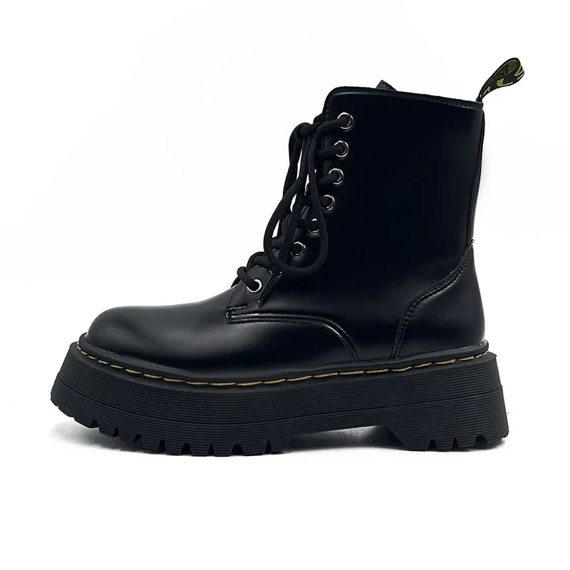 Women's Boots New Genuine Leather Ankle Shoes Chelsea Botas Ladies Classic Punk Platform Shoes Women Casual High Heels Boots