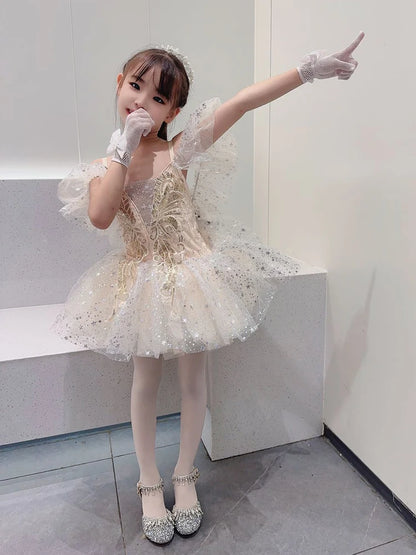 Girls' high-heeled princess shoes model catwalk show silver children's dress shoes shiny stage crystal sandals