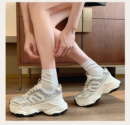 Women Sneakers Autumn Fashion Breathable Casual Shoes Women Mesh Lace Up Comfort Platform Vulcanize Shoes Zapatillas De Mujer