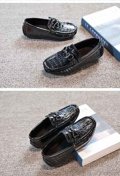 Children's Leather Shoe Boys Moccasins Non-slip Britain Style Round-toe Flat Shoes 2025 Autumn Fashion Casual Kids Loafers