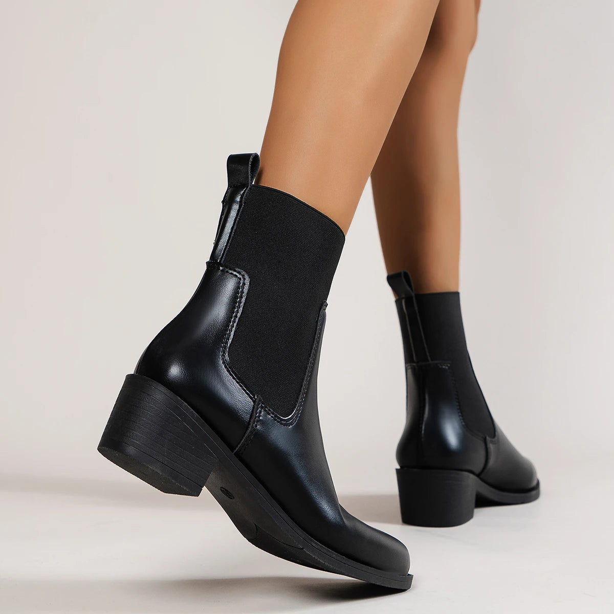 Fashion Boots Women's Short Boots New Style Thick Heel Chelsea Boots Women's Versatile Elastic Thin Boots Comfortable