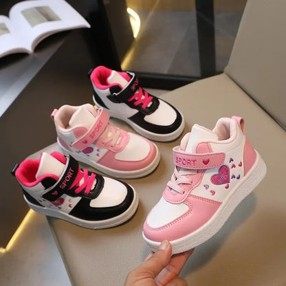 Children's Sports Shoes Spring and Autumn New Cute Girls' Sneakers Versatile Soft Breatheable Hook & Loop Fashion Kids Shoe