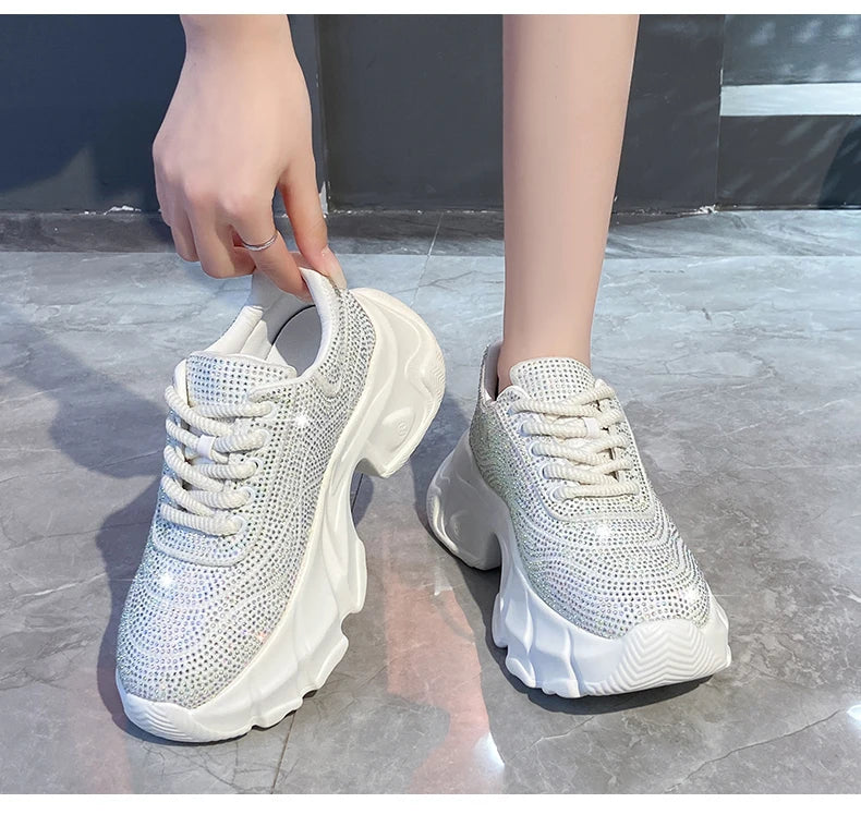 Shoes for Women New Shiny Rhinestone Women's Sneakers Shoes Autumn Korean Fashion Thick Sole Sports Shoes Zapatos De Mujer