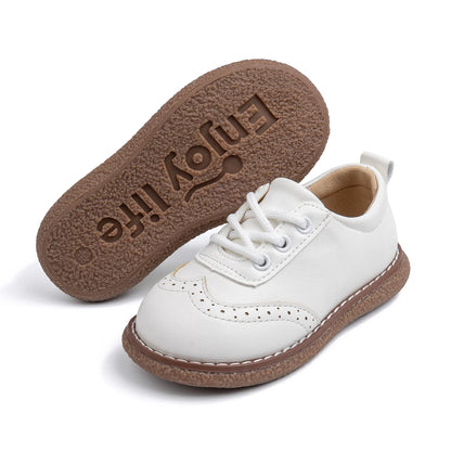 KIDSUN Children Retro Casual Leather Shoes Comfortable Breathable Rubber Soft Anti-Slip Flat Sole Lace Up Solid Color Flats Shoe
