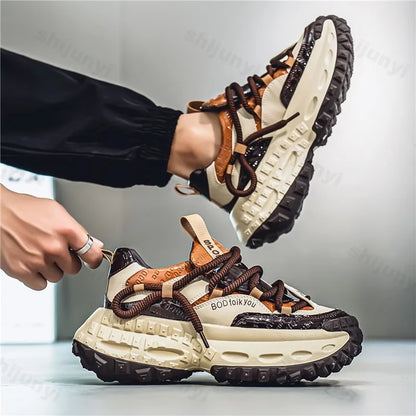 New Thick Soled Height Increasing Men's Casual Shoes 2025 Spring Color Blocked Comfortable Fashion Trend Low Cut Chunky sneakers (Available)