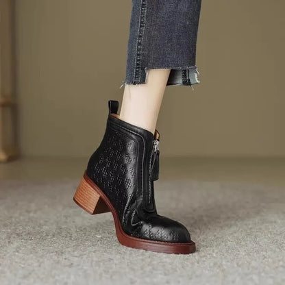 Women's Short Boots New Autumn Winter Zipper Vintage Chunky Heel Middle Heel Shoes Comfortable Warm Non Slip Fashion Boots