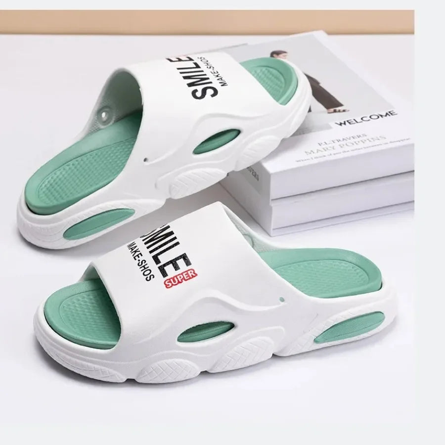 Men Thick Sole Summer Beach Slides Bathroom Anti Slip Slipper Soft Sandals Light Letter Shoes Men Slippers Platform Sandals