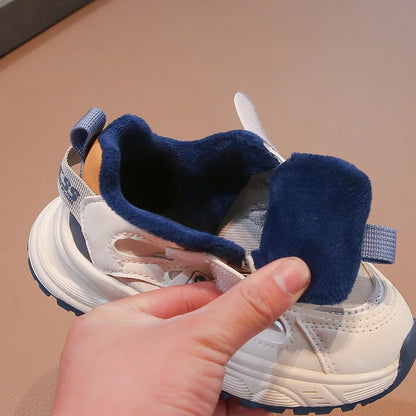 Warm Winter Kids Sneakers: PU Leather, Anti-Slip Rubber Sole, Lightweight Sports Shoes for Boys & Girls