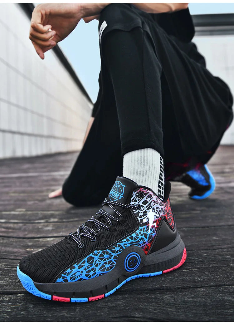 Hot Sale Cheap High Basketball Sneakers Men Women Fashion Printed Basketball Trainers Baskets Outdoor Platform Sport Shoes Boys