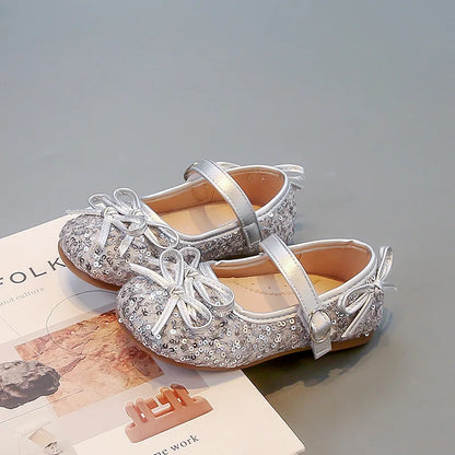 Girls' shoes Princess shoes for girls spring and autumn new models sequins soft sole leather shoes
