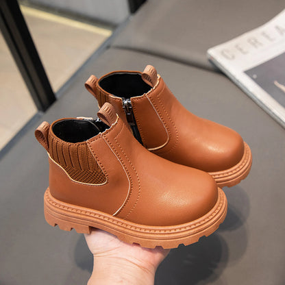 Kids Short Boots Fashion Boys Shoes Autumn Winter Leather Children Boots Non-Slip Toddler Girls Boot Toddler Snow Shoes