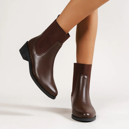 Fashion Boots Women's Short Boots New Style Thick Heel Chelsea Boots Women's Versatile Elastic Thin Boots Comfortable