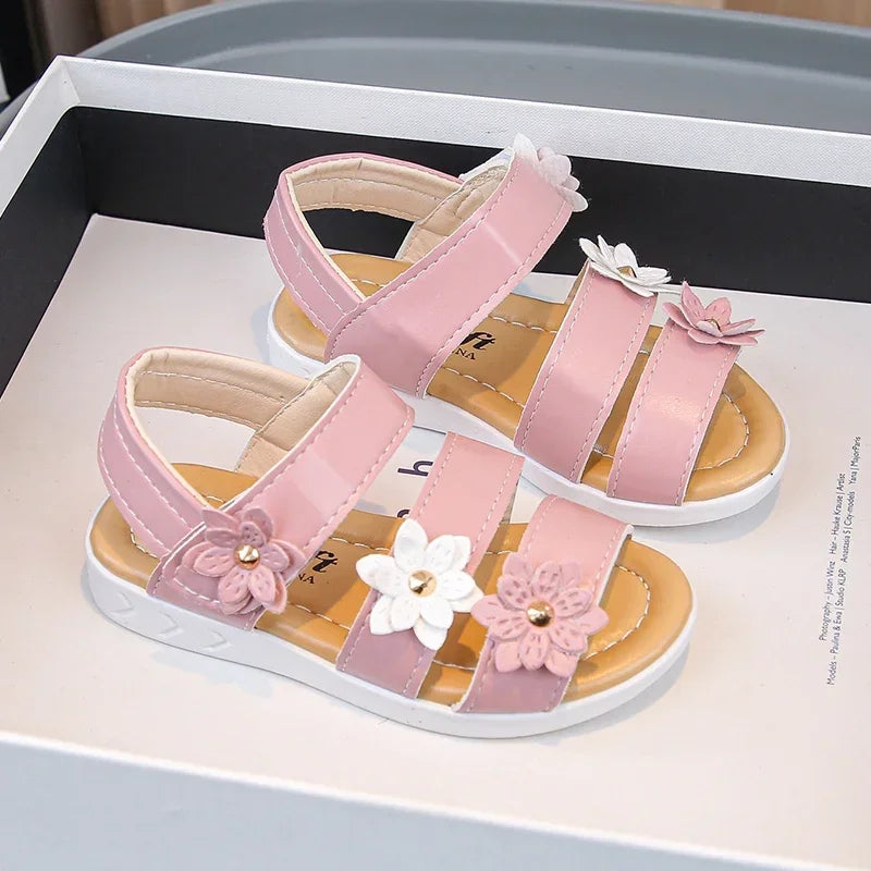 Children's Summer Sandals Sweet Chic Floral Sandals for Pretty Girls Fashion Princess Versatile Kids Wedding Party Flat Sandals