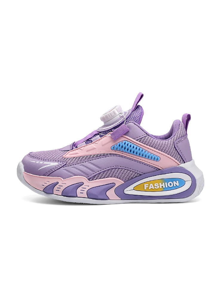 Boys' New Trendy Color-Blocked Mesh Sneakers with Knob Buckle, Dad Shoe Style Breathable Children's Shoes, Spring and Autumn Campus Outdoor Non-Slip Running Shoes, Casual Sports Trendy Shoes