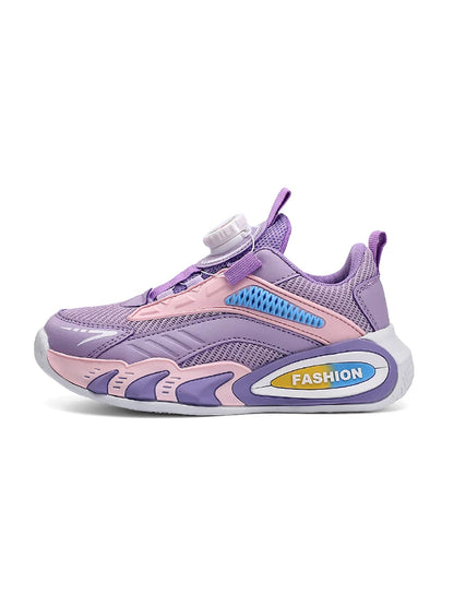 Boys' New Trendy Color-Blocked Mesh Sneakers with Knob Buckle, Dad Shoe Style Breathable Children's Shoes, Spring and Autumn Campus Outdoor Non-Slip Running Shoes, Casual Sports Trendy Shoes