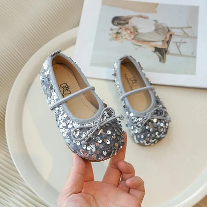Girls' Shoes Spring New Fashion Little Girl Sequin Princess Shoes Soft Sole Girls' Shallow Mouth Single Shoes Breathable
