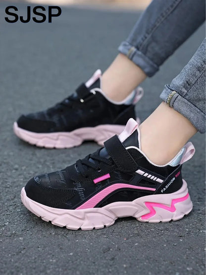 Children's Casual Pink Girls' Leather Shoes, Fashionable Lightweight Running Shoes for Teenagers and Students Aged 7-15, Children's Sports Shoes for Girls