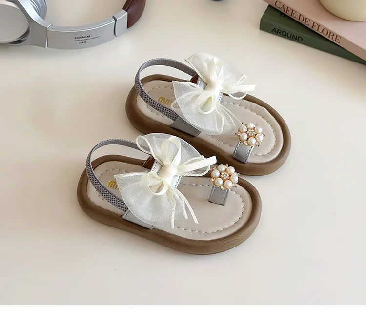 Summer Fashion Kids Platform Princess Shoes  Sandals Girls Rhinestone Straps Beach Shoes Soft Sole Ribbon Bow Versatile Sandals