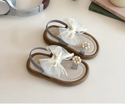 Summer Fashion Kids Platform Princess Shoes  Sandals Girls Rhinestone Straps Beach Shoes Soft Sole Ribbon Bow Versatile Sandals