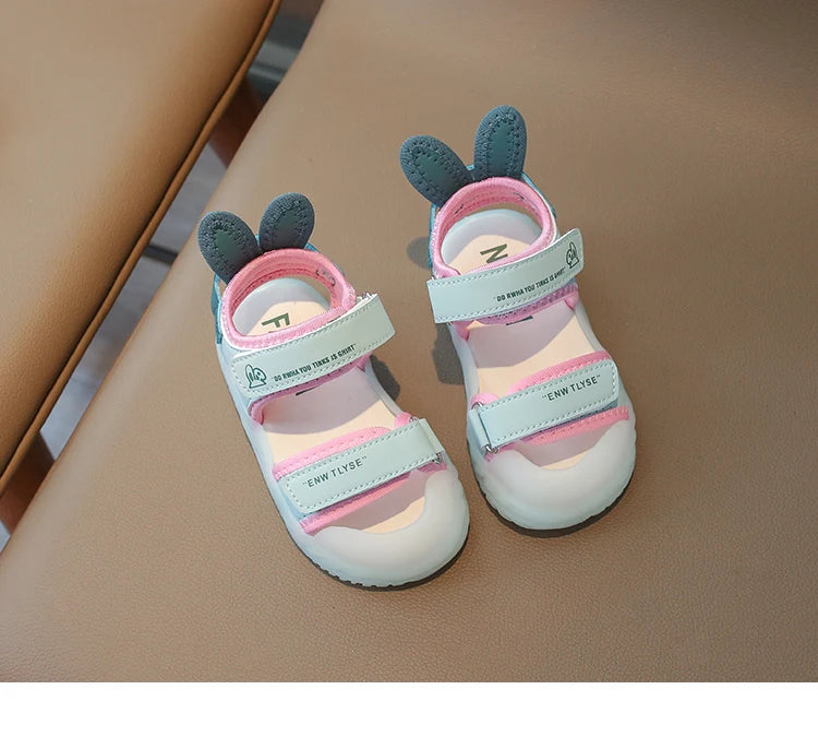 Children's Sandals 2-12 Years Old Cartoon Greenish Pink Soft Boys Girls Beach Shoes Casual Non-slip Kids Baby Sports Sandals