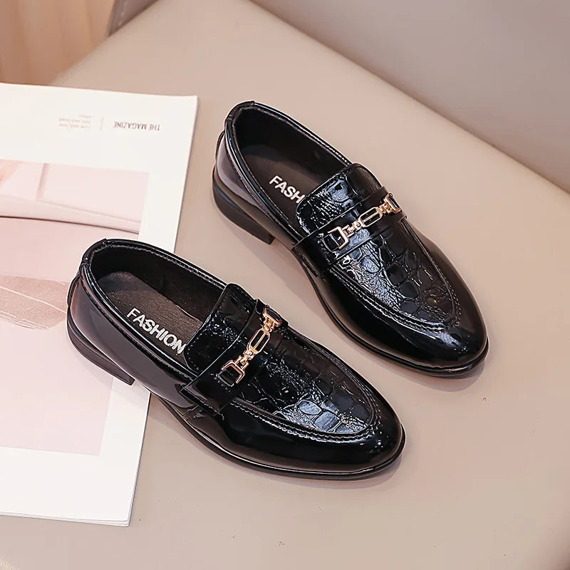 Children Leather Shoes Boys Formal Shoes Black Classic Point Toes Soft Bottom Spring Autumn British Style Kids Flat Shoes