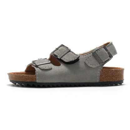 Boys Summer Soft Soled Cork Sandals Children One Line Herringbone Slippers Girl Beach Breathable Double Ring Buckle Casual Shoes