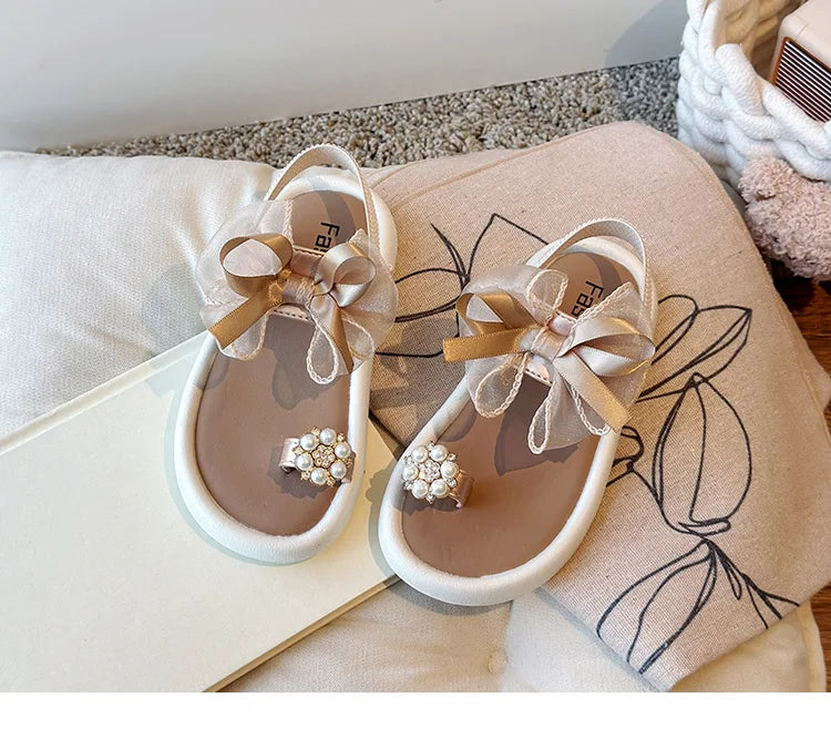 Girls' Elegant Sandals - Versatile & Stylish For Indoor/Outdoor, Beach-Ready Princess Shoes With Beaded Tassels, Breathable & Li