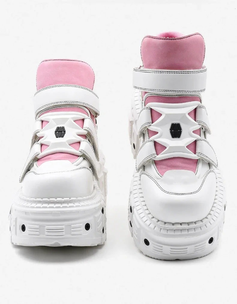 Woman Sneakers New Punk Style Women Shoes Gothic Ankle Rock Boots Lace-up Heel Height Platform Shoes Woman Metal Decor