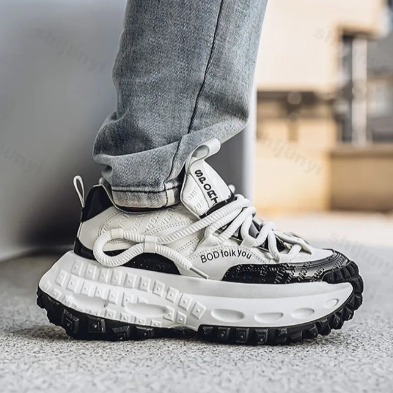 New Thick Soled Height Increasing Men's Casual Shoes 2025 Spring Color Blocked Comfortable Fashion Trend Low Cut Chunky sneakers (Available)