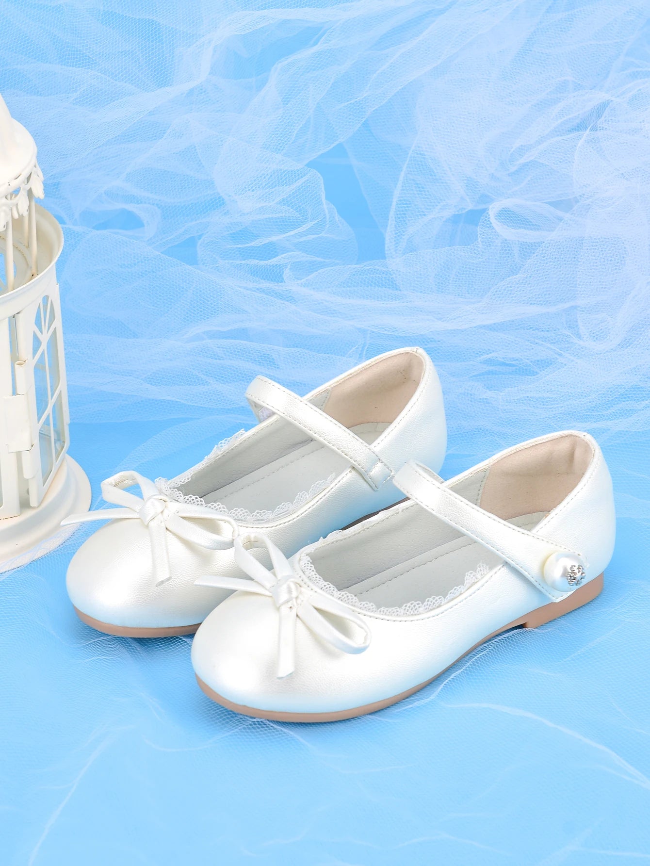 Girl's white princess shoes, suitable for children's performance dress with formal dress shoes, party flower girl wedding shoes