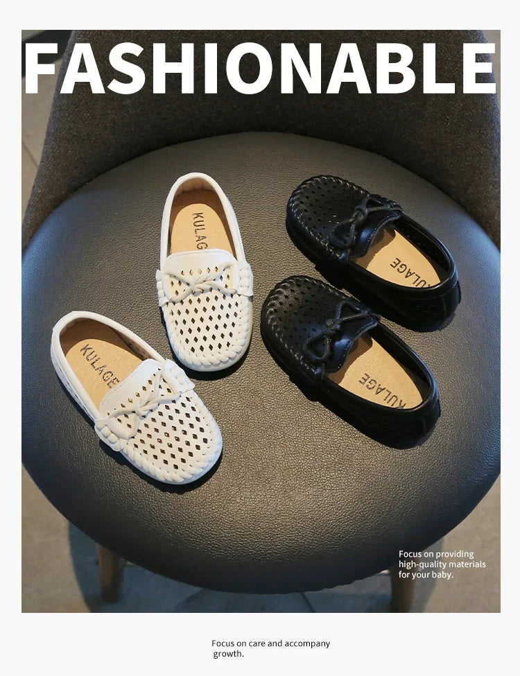 Kids Fashion Casual Shoes Slip-on Flats Boys Moccasins  Solid Color 2025 New Hot Soft Breathable Simple Hollow Children Loafers